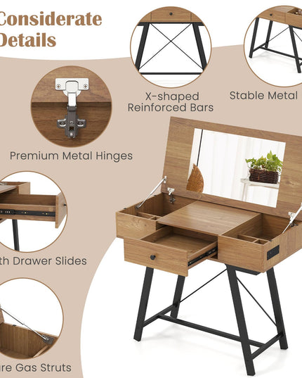 Vanity Desk with Flip Top Mirror for Bedroom Home Office