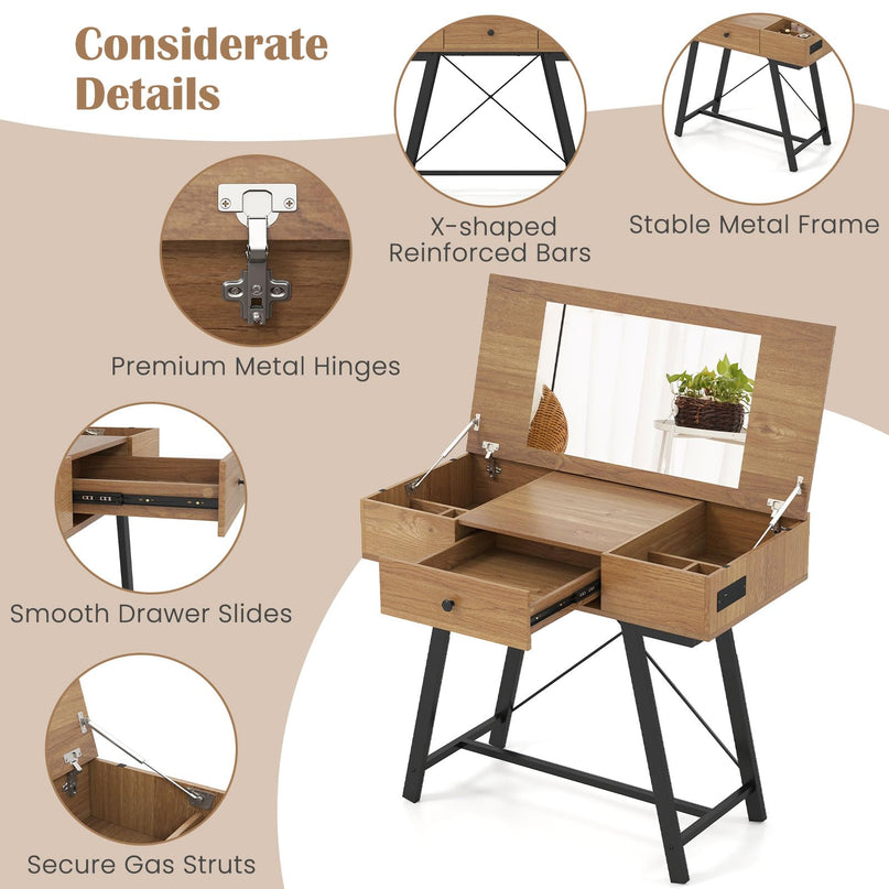 Vanity Desk with Flip Top Mirror for Bedroom Home Office