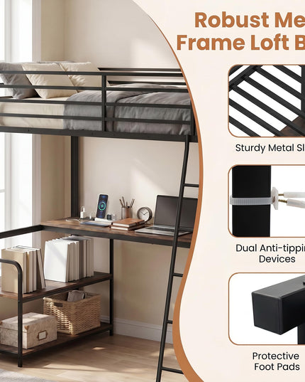Giantex Twin Loft Bed with Desk & Charging Station