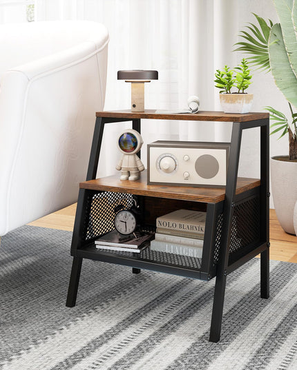 Giantex Industrial Nightstand w/Sturdy Trapezoidal Metal Frame