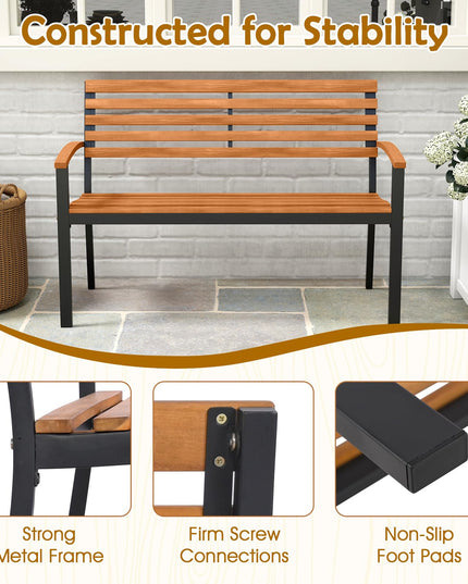 Giantex Outdoor 2-Person Bench with Slatted Backrest & Seat Armrests