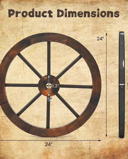 Giantex Roue de chariot décorative en bois carbonisé, lot de 2 ou 4, en sapin massif, 24 pouces