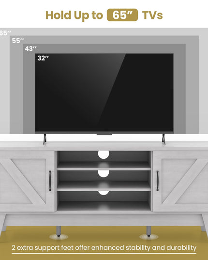 Giantex TV Stand for TVs Up to 65 Inches, 59” Entertainment Center with 2 Barn Door Cabinets, 4 Adjustable Shelves