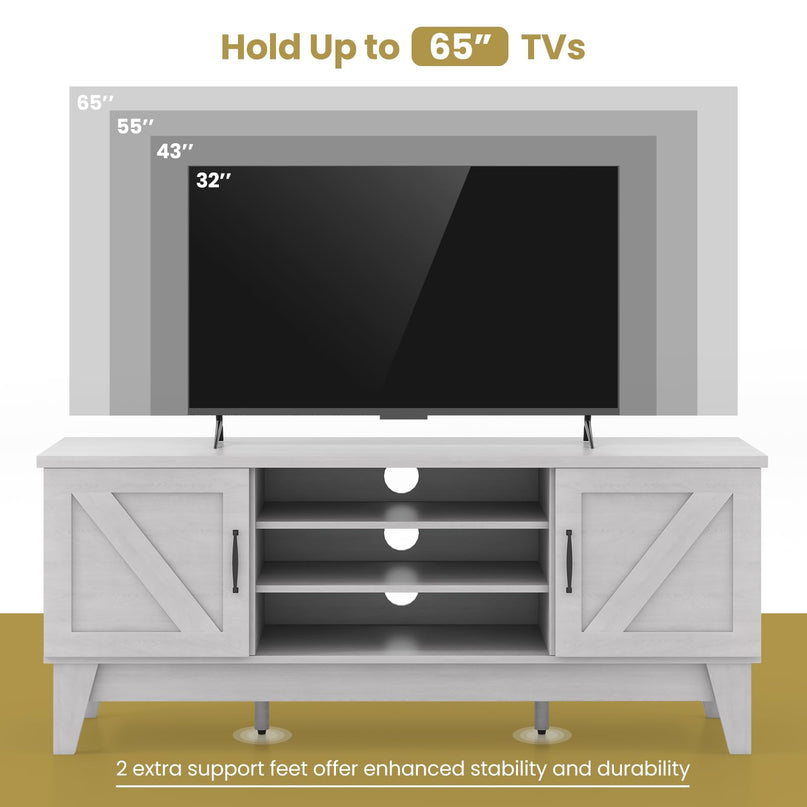 Giantex TV Stand for TVs Up to 65 Inches, 59” Entertainment Center with 2 Barn Door Cabinets, 4 Adjustable Shelves