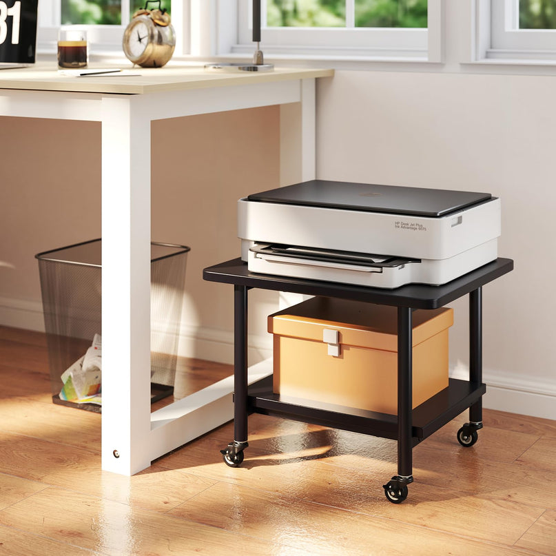 Giantex 2-Tier Under Desk Printer Stand with Storage Shelf & Lockable Wheels