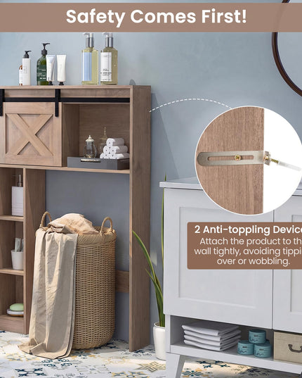 Giantex Over The Toilet Storage Cabinet - Freestanding Bathroom Organizer with Sliding Barn Door & Storage Shelves
