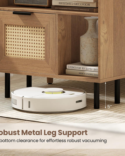 Giantex Rattan End Table with Cabinet Boho Nightstand