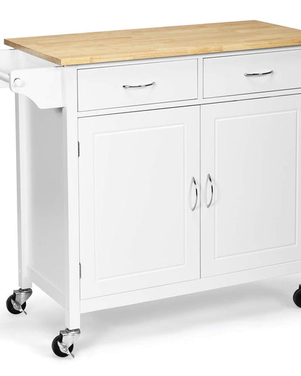Giantex Kitchen Island, Rolling Kitchen Cart, Wood Counter Top, Bar Dining Room Organizer Furniture, White