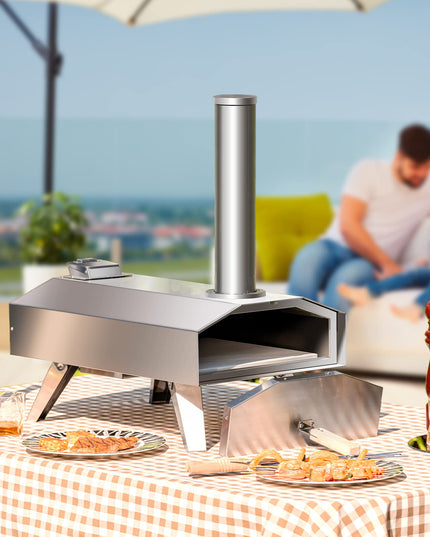 Giantex Outdoor Pizza Oven with 12'' Pizza Stone, Foldable Legs, Portable Stainless Steel Steel Pizza Maker for Outside