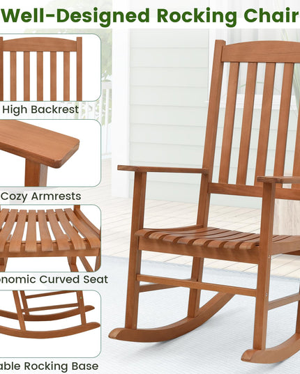 Giantex Wood Outdoor Rocking Chair - Eucalyptus Rocker Chair with Stable & Safe Rocking Base