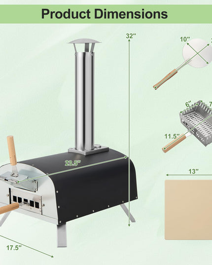 Giantex Pizza Oven Outdoor, Propane and Wood Fired Pizza Maker with 13" Pizza Stone, Pizza Peel