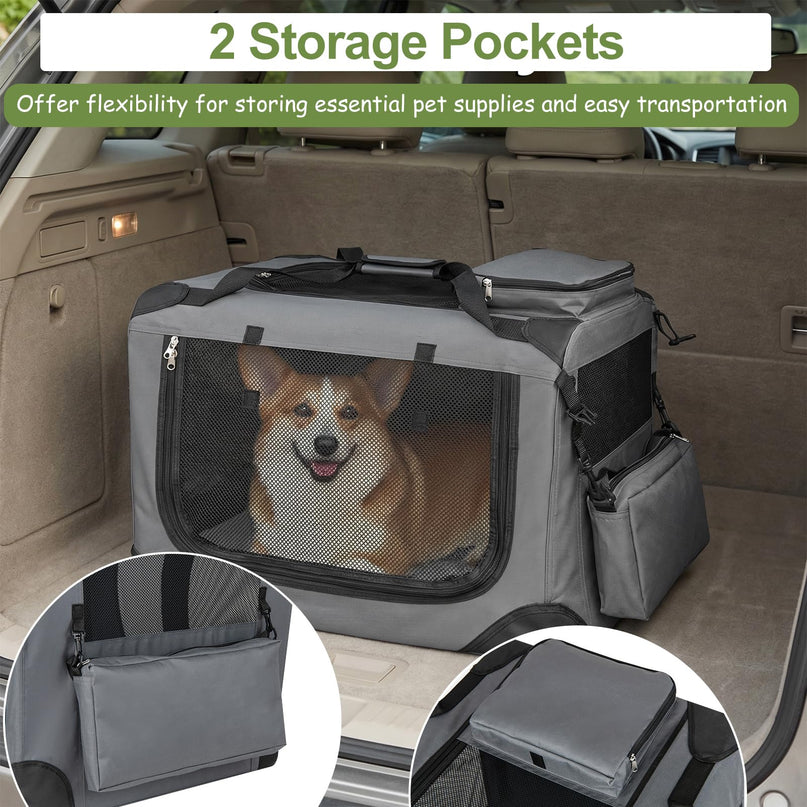 Giantex Folding Soft Dog Crate with 5-Sided Mesh & 3 Doors