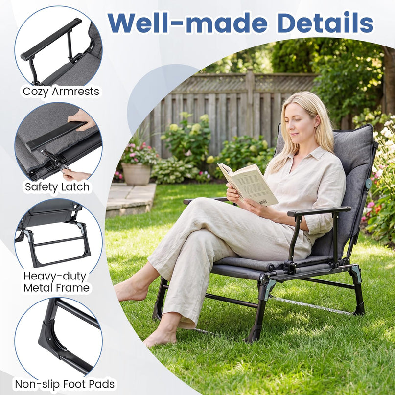 Chaise longue pliante Giantex pour patio avec coussin pour salon