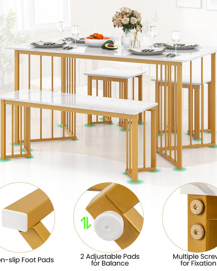 Giantex 4-Piece Dining Table Set for 4, Kitchen Table Chairs Set with Bench & 2 Stools