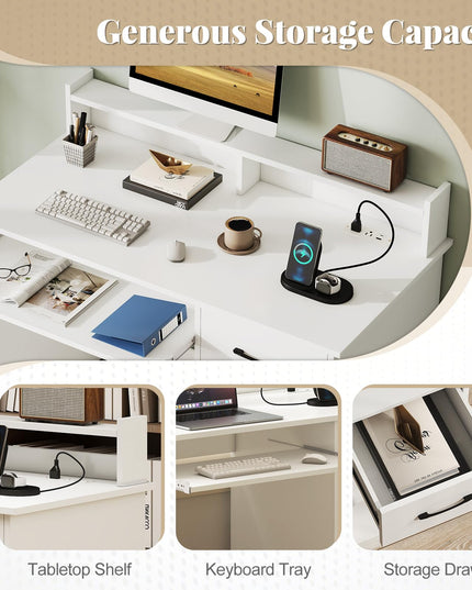 Giantex Modern Home Office Desk with Keyboard Tray PC Laptop Table Workstation