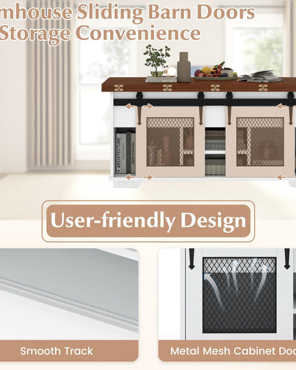 Table basse relevable de style rustique Giantex avec 2 portes coulissantes de grange et 3 compartiments de rangement cachés
