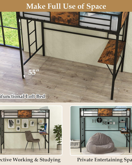 Metal Twin Loft Bed with Desk and Storage Shelf - Giantex
