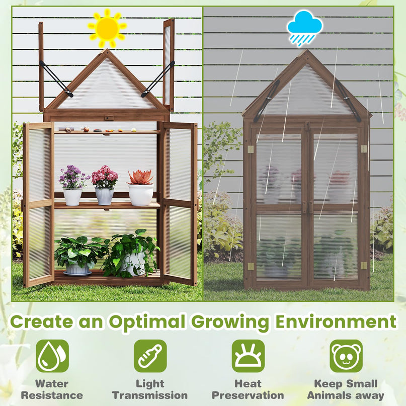 Giantex Garden Cold Frame  Mini Greenhouse Storage Shelves
