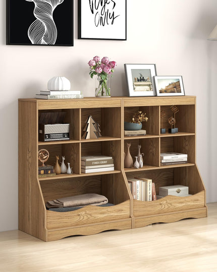 Giantex Storage Cabinet, Small Bookshelf, Short Bookcase with 4 Open Storage Cube & Bottom Compartment