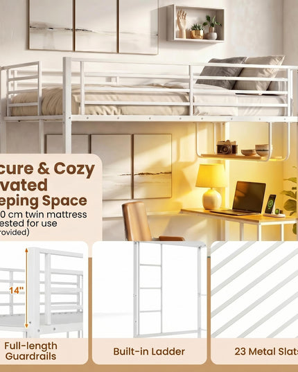 Giantex Twin Loft Bed with Desk  LED Lights & Charging Station