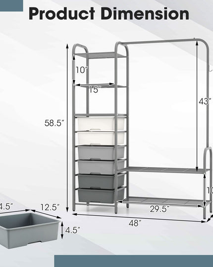 Giantex Free Standing Closet Organizer, Heavy Duty Garment Rack with 6 Removable Drawers (Grey)
