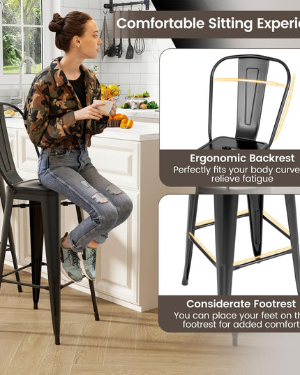 Giantex Metal Bar Stools Set of 4, 30" High Back Bar Height Chairs w/Footrest & Removable Backrest