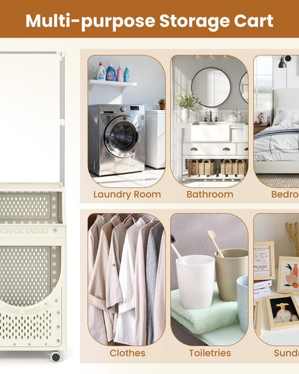 Giantex Folding Laundry Basket with Lockable Wheels