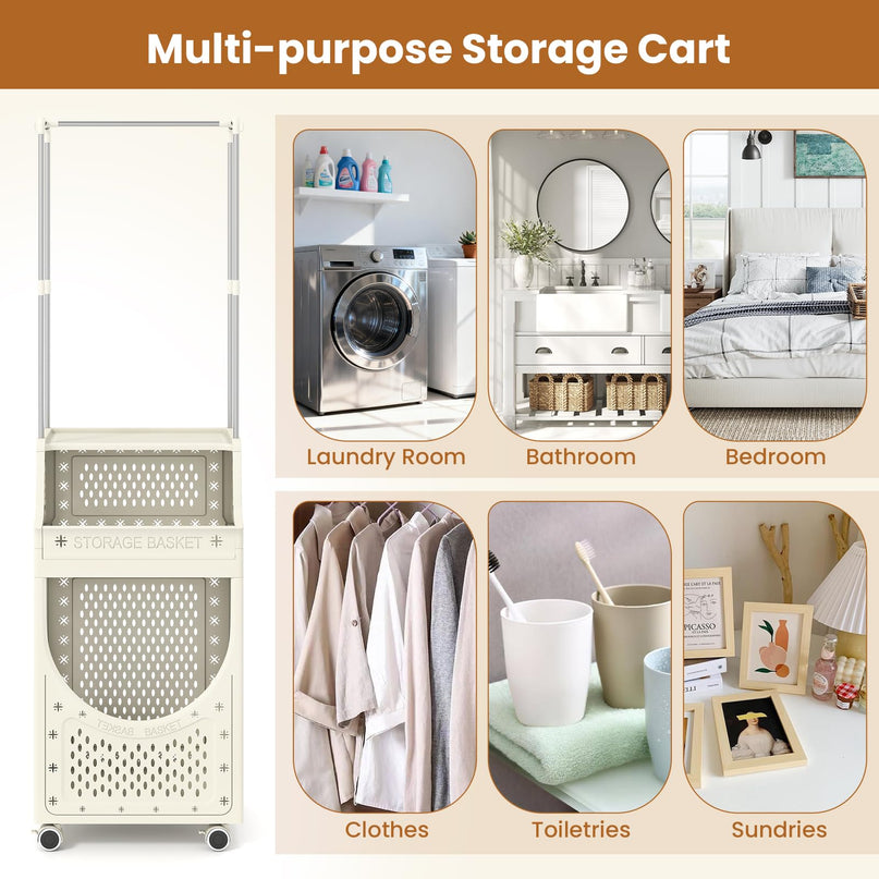 Giantex Folding Laundry Basket with Lockable Wheels