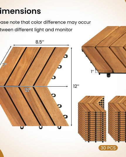 Giantex 30 PCS Acacia Wood Deck Tiles with Drainage Base