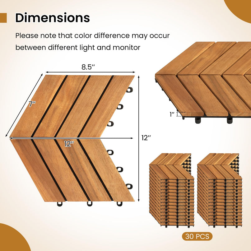 Giantex 30 PCS Acacia Wood Deck Tiles with Drainage Base
