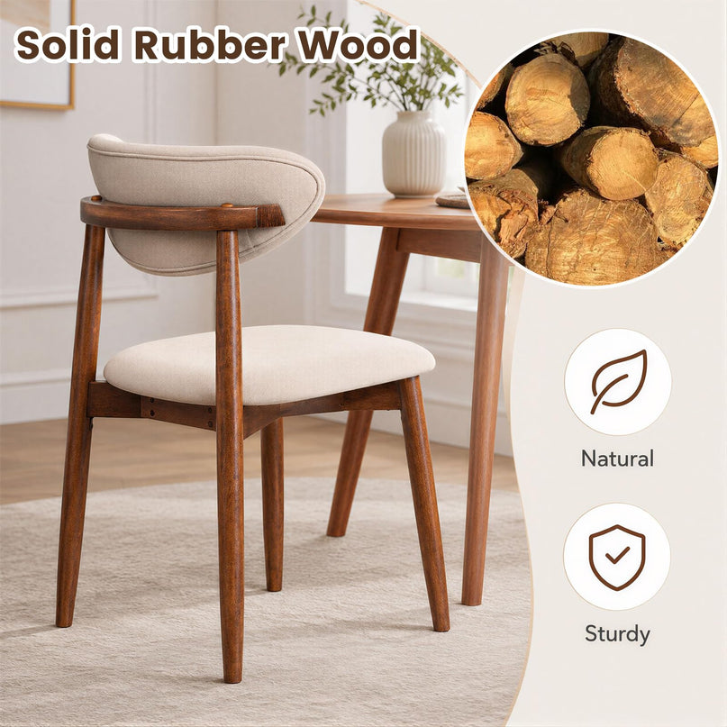 Giantex Wooden Dining Chairs Set of 2/4 with Curved Back & Fabric Padded Seat