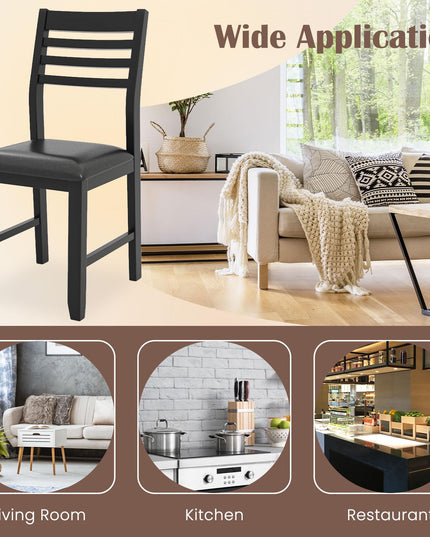 Giantex Dining Chairs Black, Faux Leather Upholstered Kitchen Chairs w/Padded Seat & Ladder Back