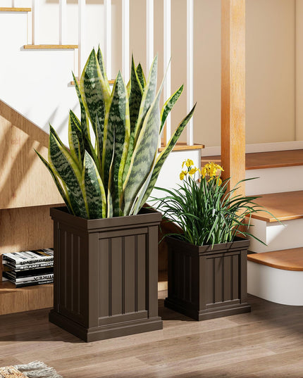 Giantex Square Plastic Planters Set of 2 with/Drainage Holes & Nesting Design