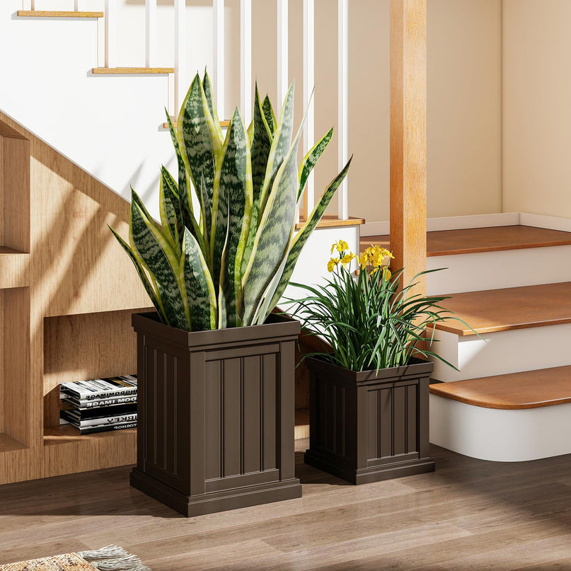 Giantex Square Plastic Planters Set of 2 with/Drainage Holes & Nesting Design
