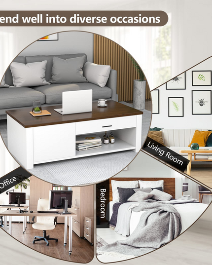 Modern Couch Table with Front & Back Drawers & Compartments, 47.2"x23.6"x16.1"