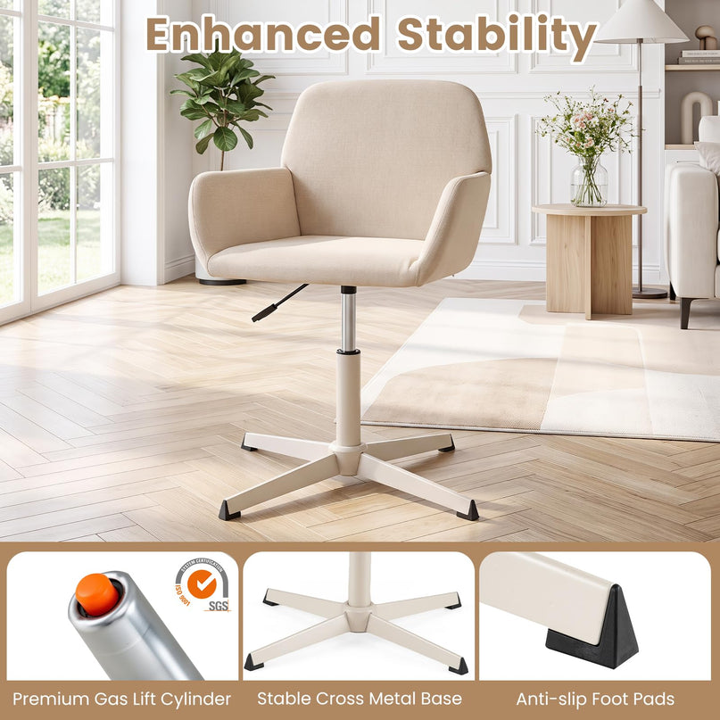 GIANTEX Vanity Chair with Back | 360° Swivel Armchair w/Adjustable Height (1/2)