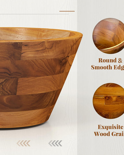 Giantex Teak Wood Vessel Sink - Bathroom Washbasin with Smooth Finish, Round Corner (16” x 16” x 8”)