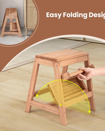 Giantex Folding Step Stool, Wooden 2-Step Stool for Kids & Adults, Holds up to 550Lbs