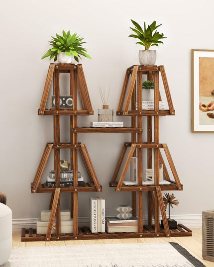 Giantex Wood Plant Stand, 5-Tier 10 Potted Trapezoid Plant Holder Rack for Multiple Plants