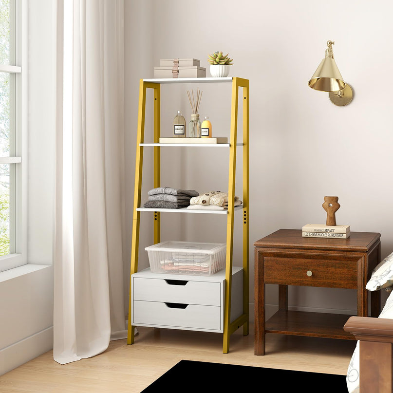 Giantex 4 Tier Bookshelf with 2 Drawers for Study
