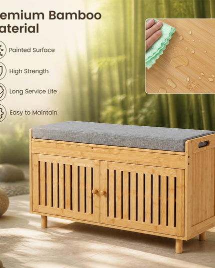 GIANTEX 36" Bamboo Shoe Storage Bench with Lift Top & Cushion