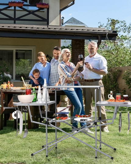 Giantex Folding Grill Table with 26'' Main Tabletop, Portable Aluminum Camping Table