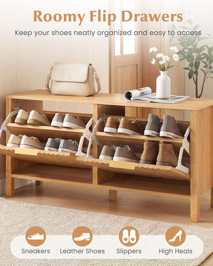 Banc de rangement pour chaussures Giantex avec 2 tiroirs basculants