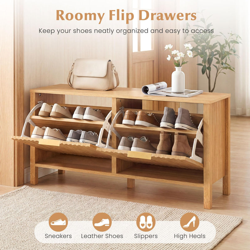 Banc de rangement pour chaussures Giantex avec 2 tiroirs basculants