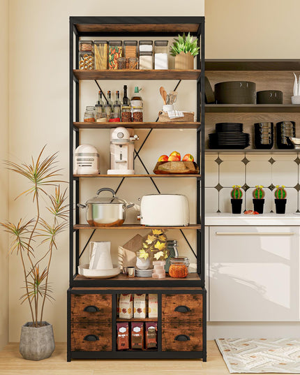 Giantex 8-Tier Bookshelf with Storage, 79" Freestanding Bookcase with 4 Fabric Drawers & Adjustable Shelf