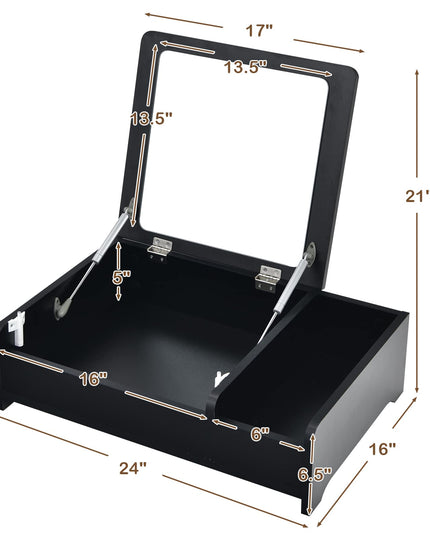Countertop Vanity with Flip Top Mirror, 24inch Tabletop Laptop Desk with 2 Compartments Organizer