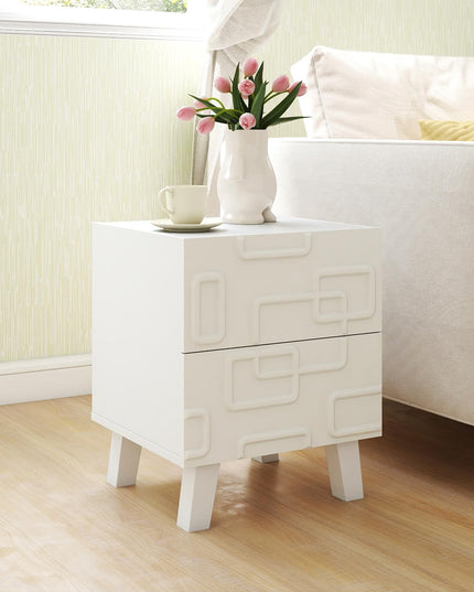 Giantex 2-Drawer Bedside Table with 3D Geometric Patterns for Small Space