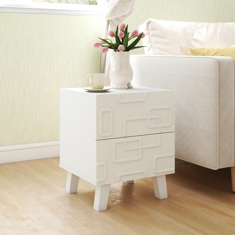 Giantex 2-Drawer Bedside Table with 3D Geometric Patterns for Small Space