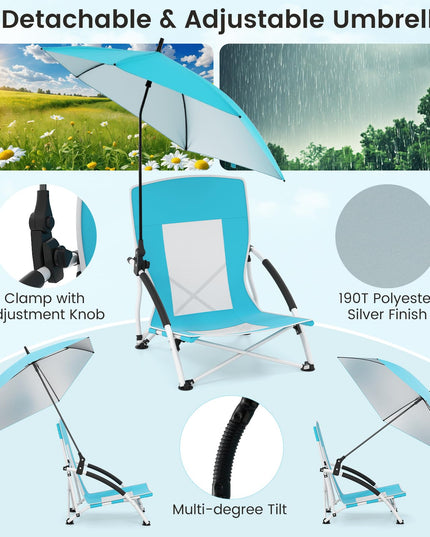 Chaise de plage basse pliable Giantex avec parasol détachable et réglable