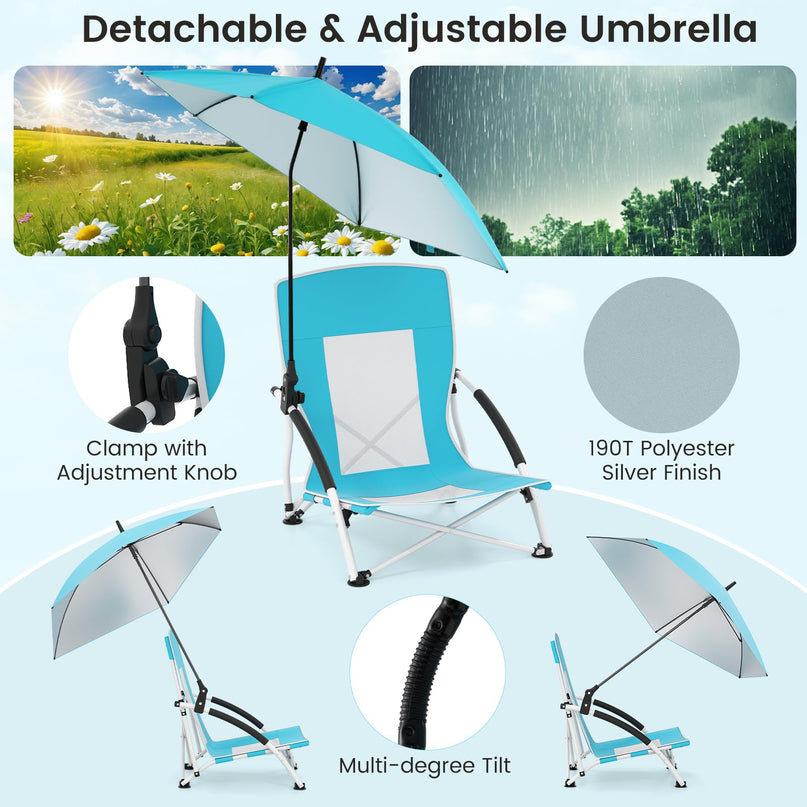 Giantex Low Folding Beach Chair with Detachable & Adjustable Umbrella